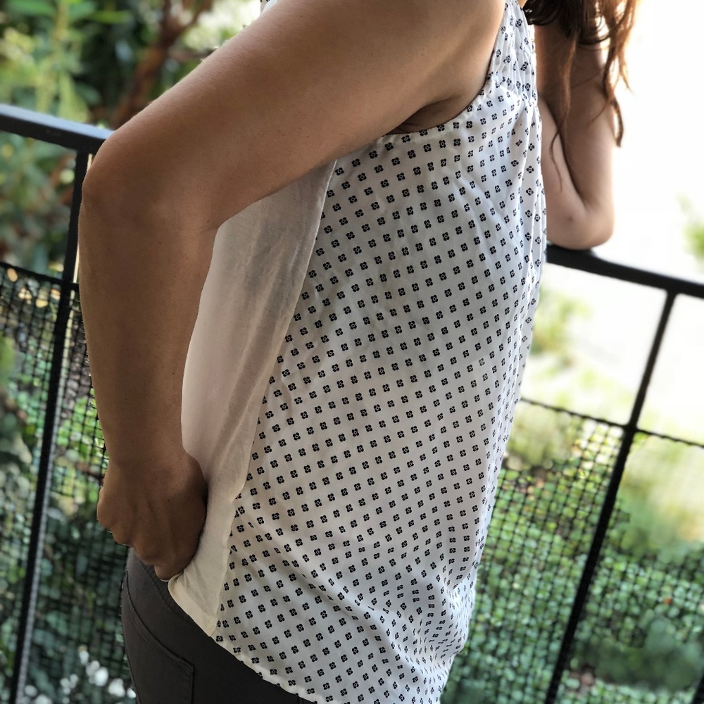 Elle White with Small Black Flowers Print Top